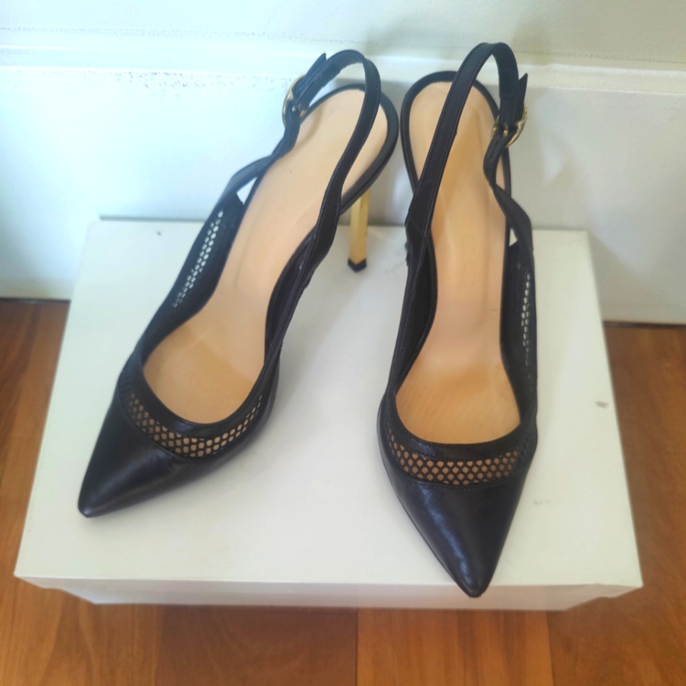 Made in Italy black lambskin leather slingback shoes size 6.5
